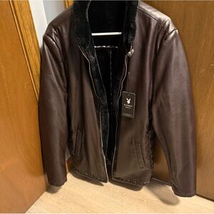 PLAYBOY Brown Military Field Coat with Smooth Leather Finish